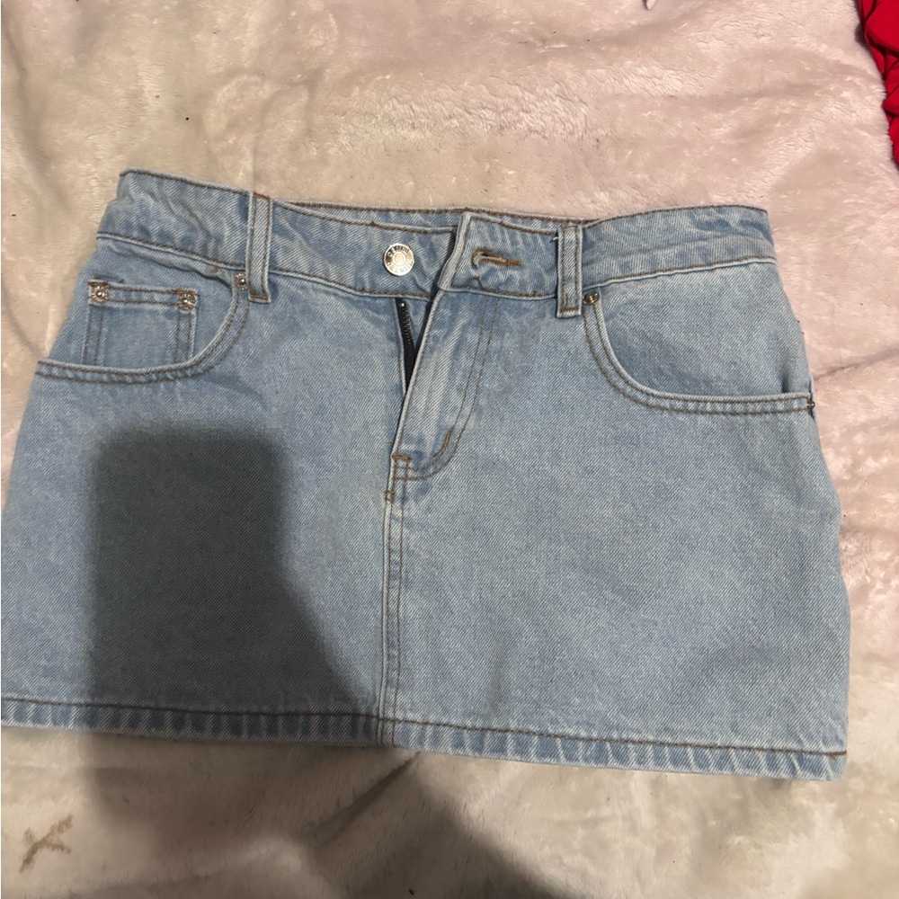 Edikted Light Blue Denim Mini Skirt